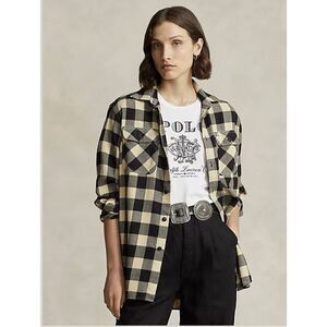 Polo Ralph Lauren Oversize Utility Shirt‎ Women XS Buffalo Paid Motif Twill NWOT